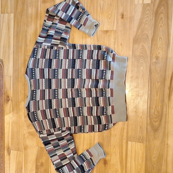 VIntage 90s cotton knit multicolor patchwork pattern oversized sweater - Picture 6 of 6